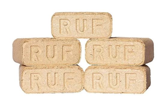 Stacked RUF wood briquettes