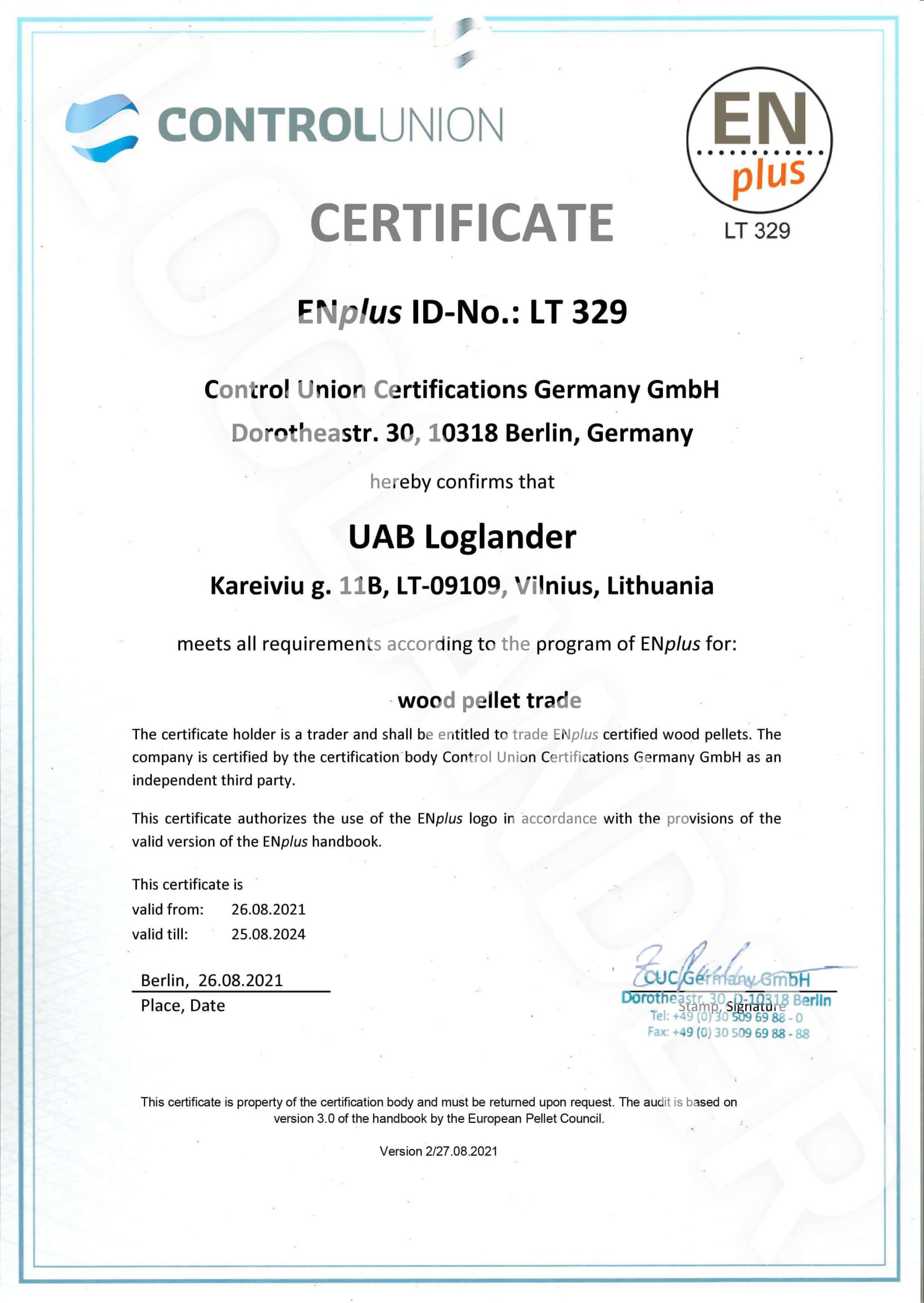 ENplus A1 certification